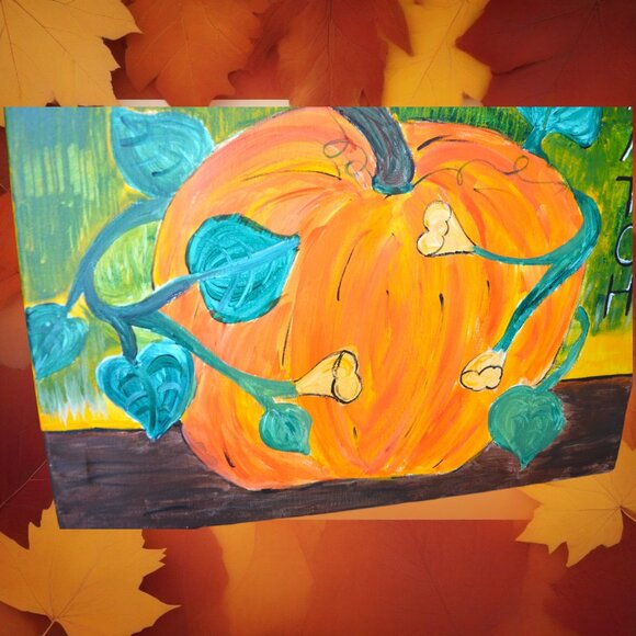Handmade Happy Patch Pumpkin Fall Harvest Canvas Decor - Picture 6 of 6